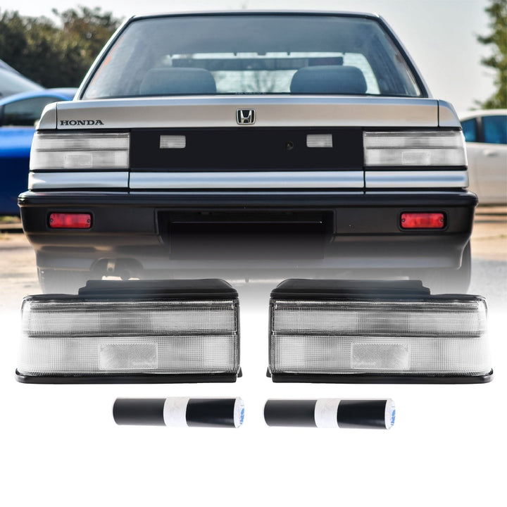 1990 - 1991 Honda Civic 4D Sedan JDM SiR Style All Clear Tail Light + Black Center Panel Wrap