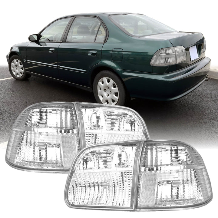 1999 - 2000 Honda Civic 4D Sedan EK JDM Style All Clear Lens Tail Light Inner + Outer, total of 4 Pieces