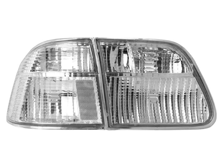 1999 - 2000 Honda Civic 4D Sedan EK JDM Style All Clear Lens Tail Light Inner + Outer, total of 4 Pieces