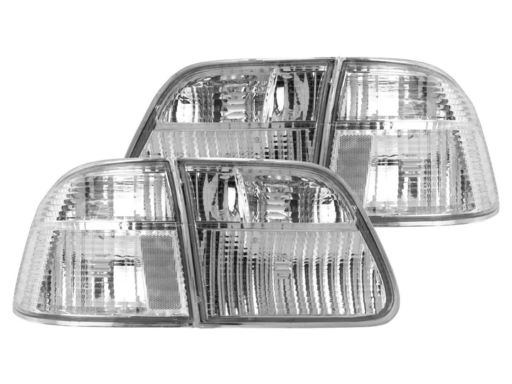 1999 - 2000 Honda Civic 4D Sedan EK JDM Style All Clear Lens Tail Light Inner + Outer, total of 4 Pieces