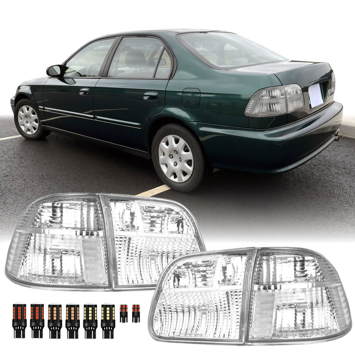 1999 - 2000 Honda Civic 4D Sedan EK JDM Style All Clear Lens Tail Light Inner + Outer, total of 4 Pieces