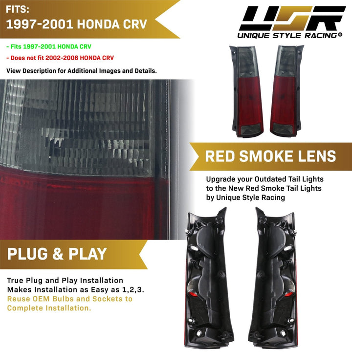 1997 - 2001 Honda CRV Rear JDM Style Red/Clear or Red/Smoke Tail Light