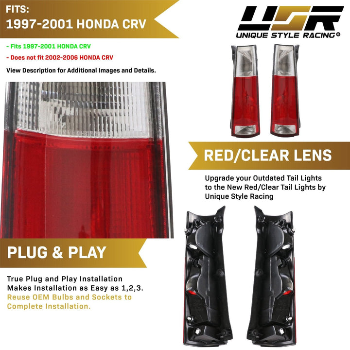 1997 - 2001 Honda CRV Rear JDM Style Red/Clear or Red/Smoke Tail Light