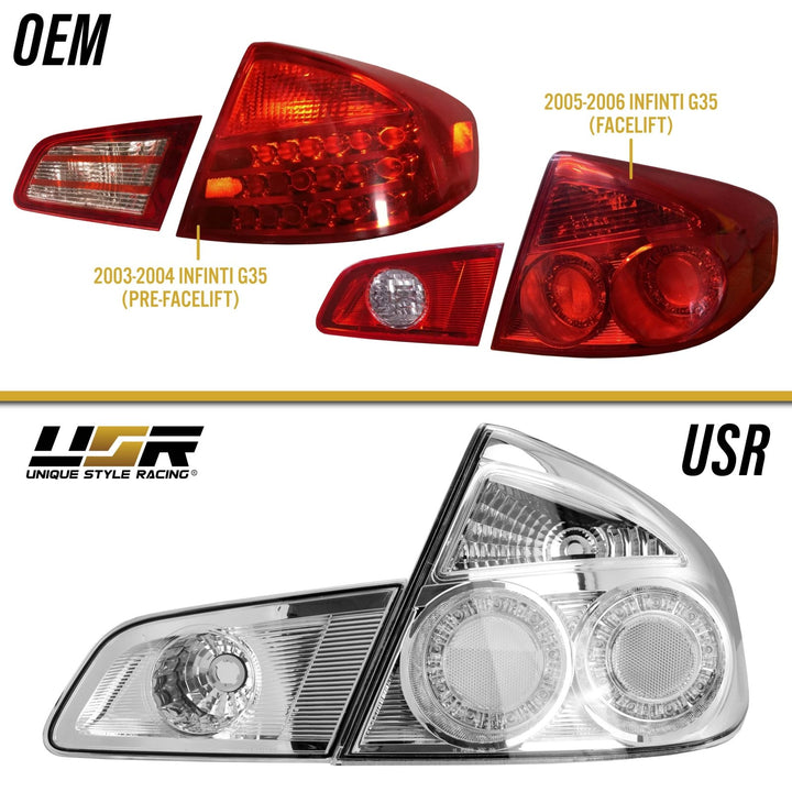 2005 - 2006 Infiniti G35 4 Door Sedan All Clear Lens 4 Piece Tail Lights