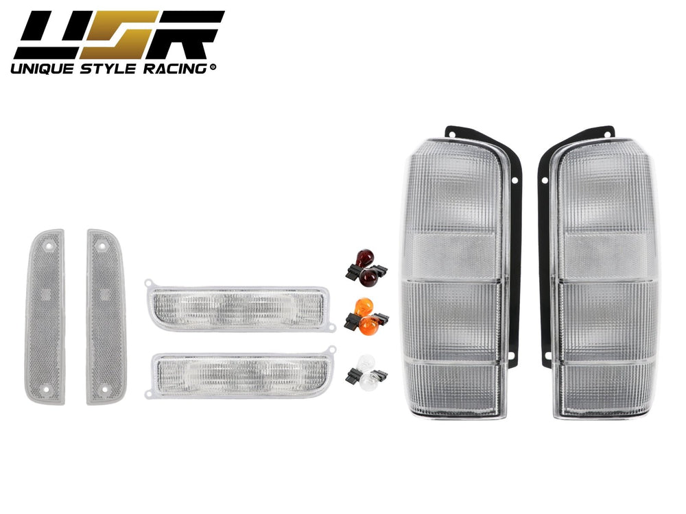 1997 - 2001 Jeep Cherokee XJ All Clear Tail Lights + Bumper Lights + Corner Lights 6PC COMBO