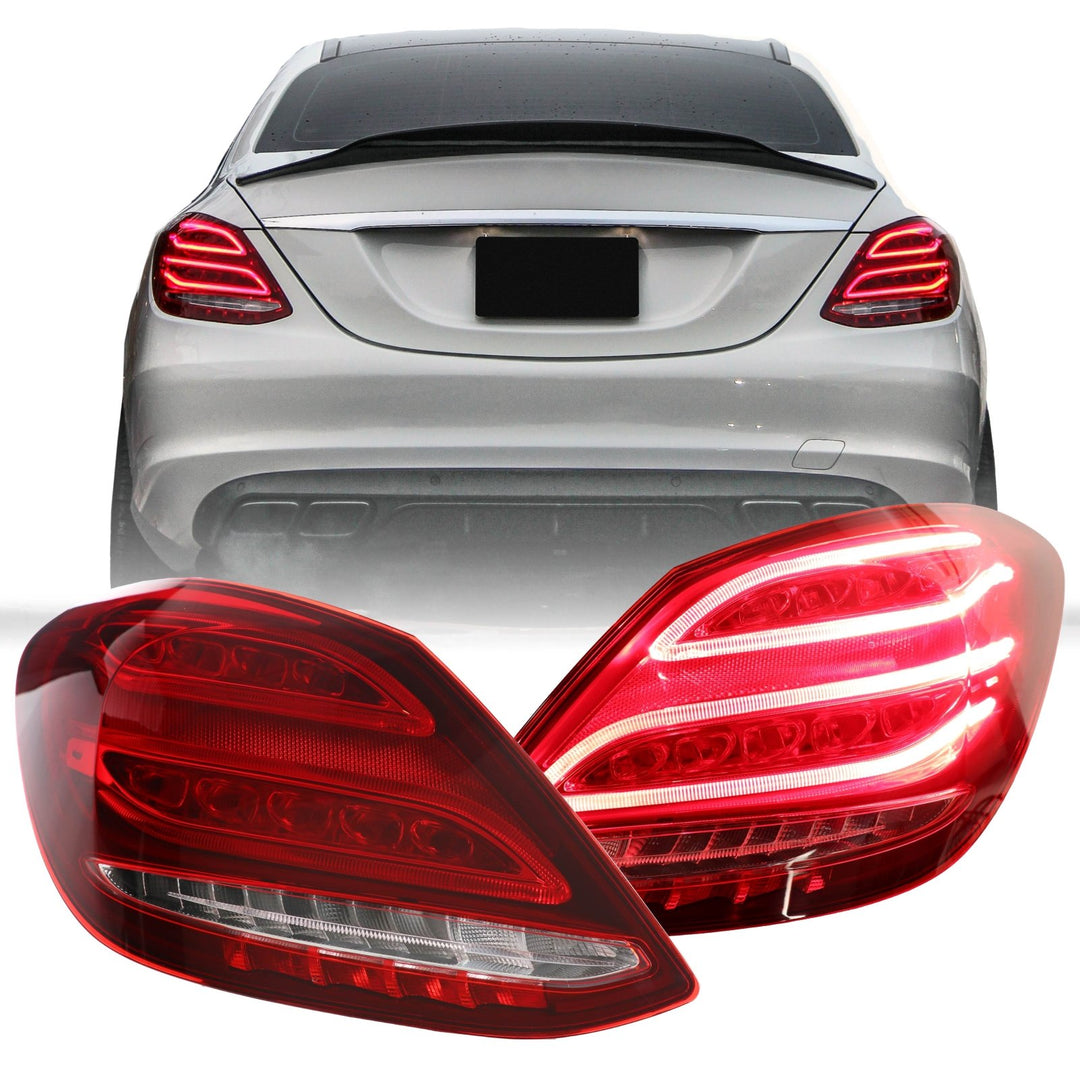 2015 - 2018 Mercedes Benz W205 C Class 4D Sedan AMGStyle Red/Clear Full LED Tail Lights