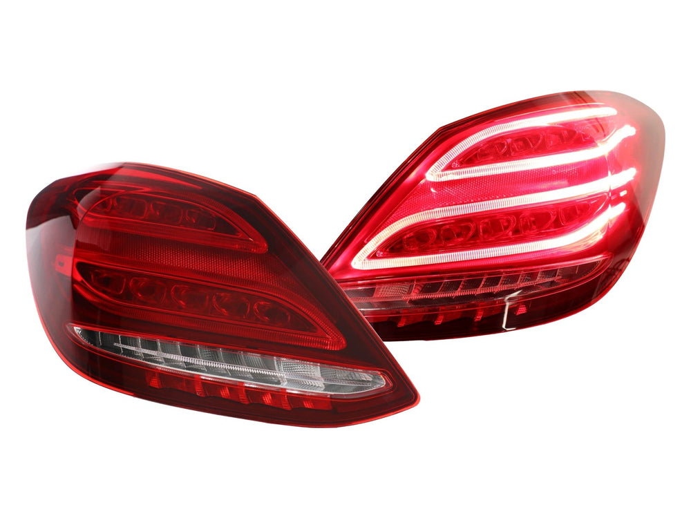 2015 - 2018 Mercedes Benz W205 C Class 4D Sedan AMGStyle Red/Clear Full LED Tail Lights