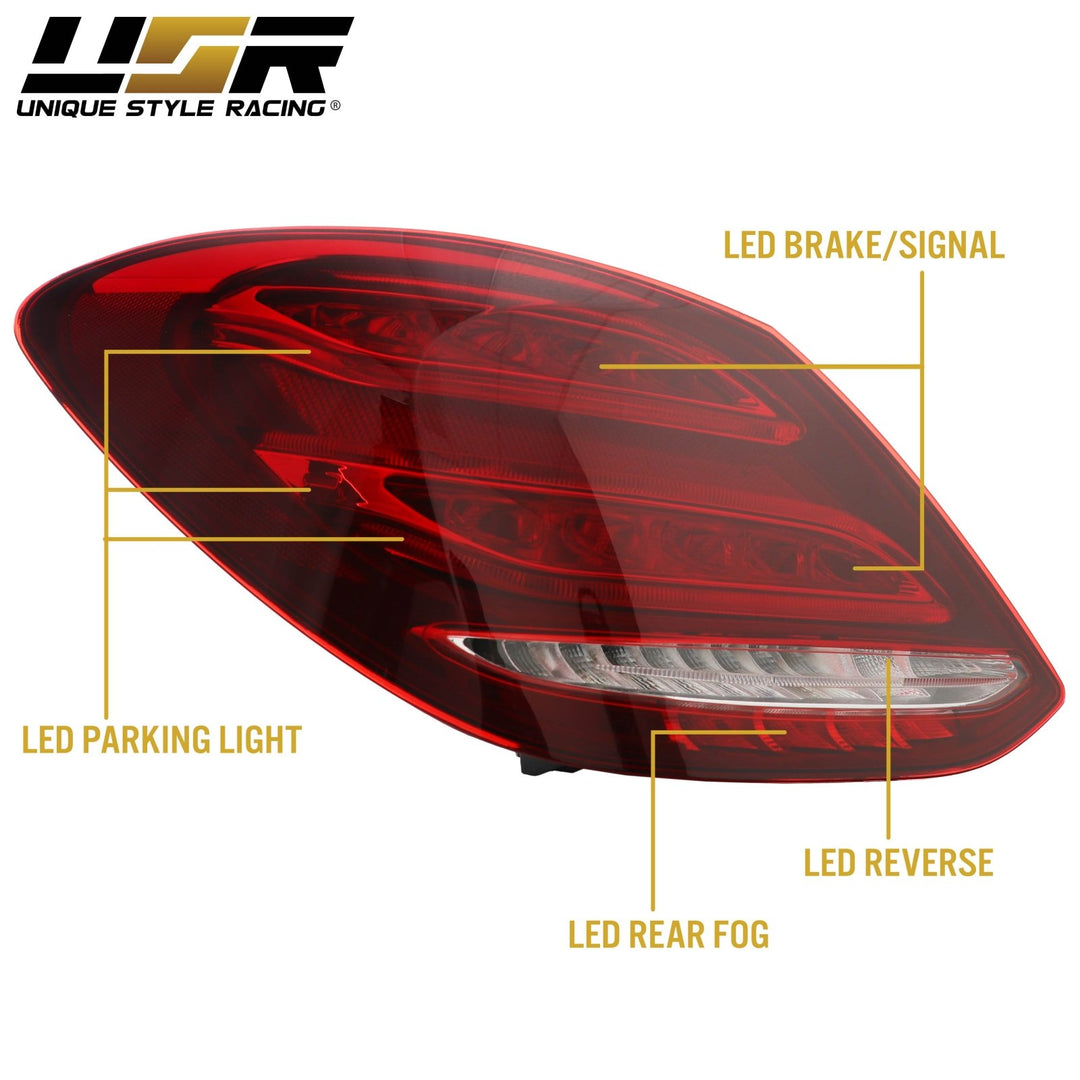 2015 - 2018 Mercedes Benz W205 C Class 4D Sedan AMGStyle Red/Clear Full LED Tail Lights