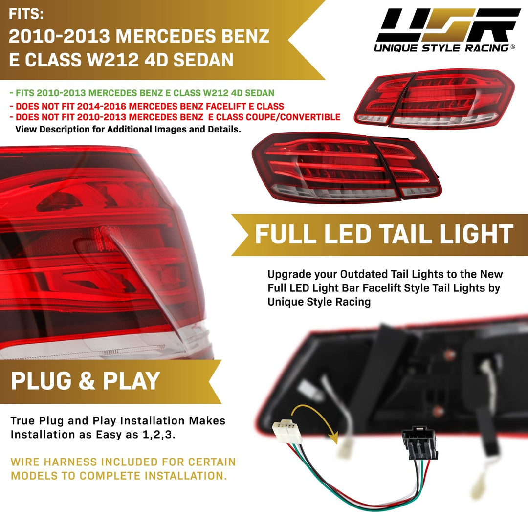 2010 - 2013 Mercedes Benz E Class W212 4D Sedan Facelift Style LED Light Bar Tail Light