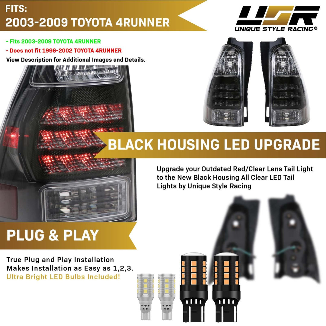 2003 - 2009 Toyota 4Runner TRD Style Black Housing Smoke Lens LED Reflector Tail Lights