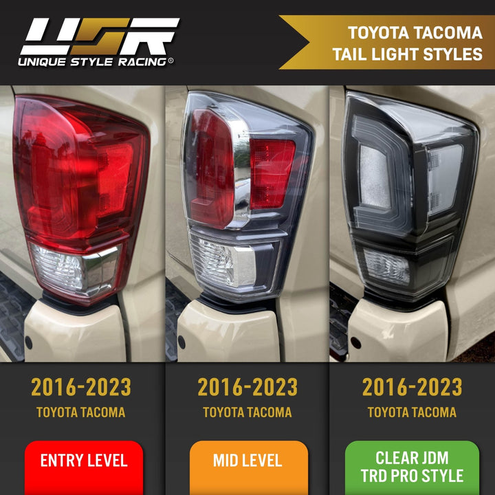 2016 - 2023 Toyota Tacoma Pickup Truck 3rd Generation JDM Style Black Housing All Clear Lens Tail Lights