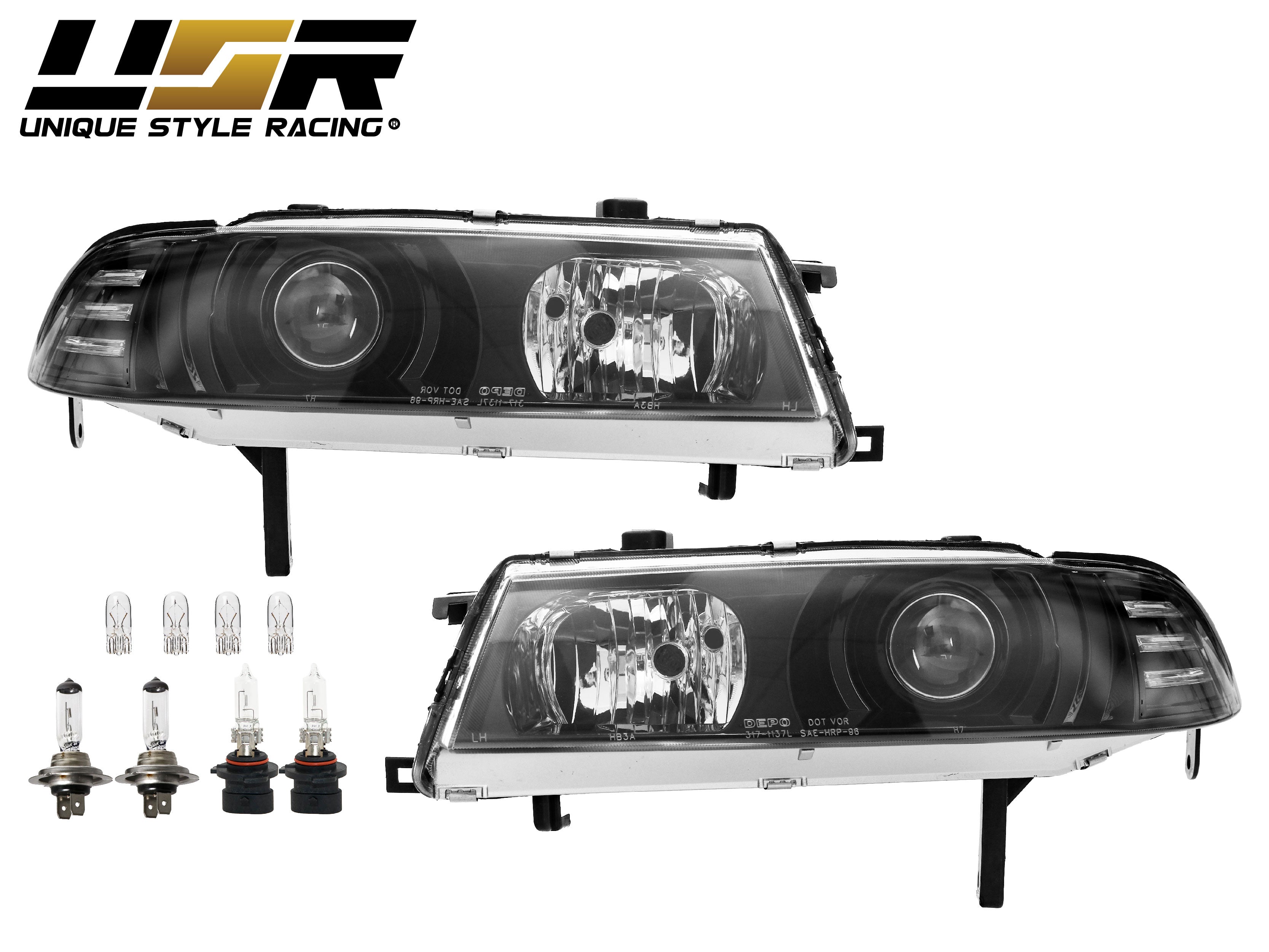 1992-1996 Honda Prelude JDM Black Projector Headlight with Corner Light