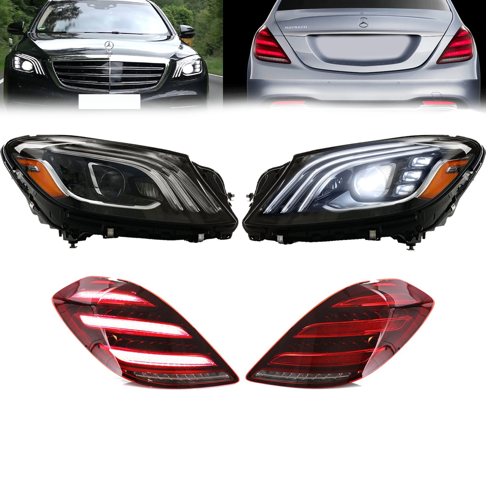 2014-2017 Mercedes Benz W222 S Class Facelift Style Full LED Headlight +  Facelift Full LED Tail Lights COMBO - Unique Style Racing