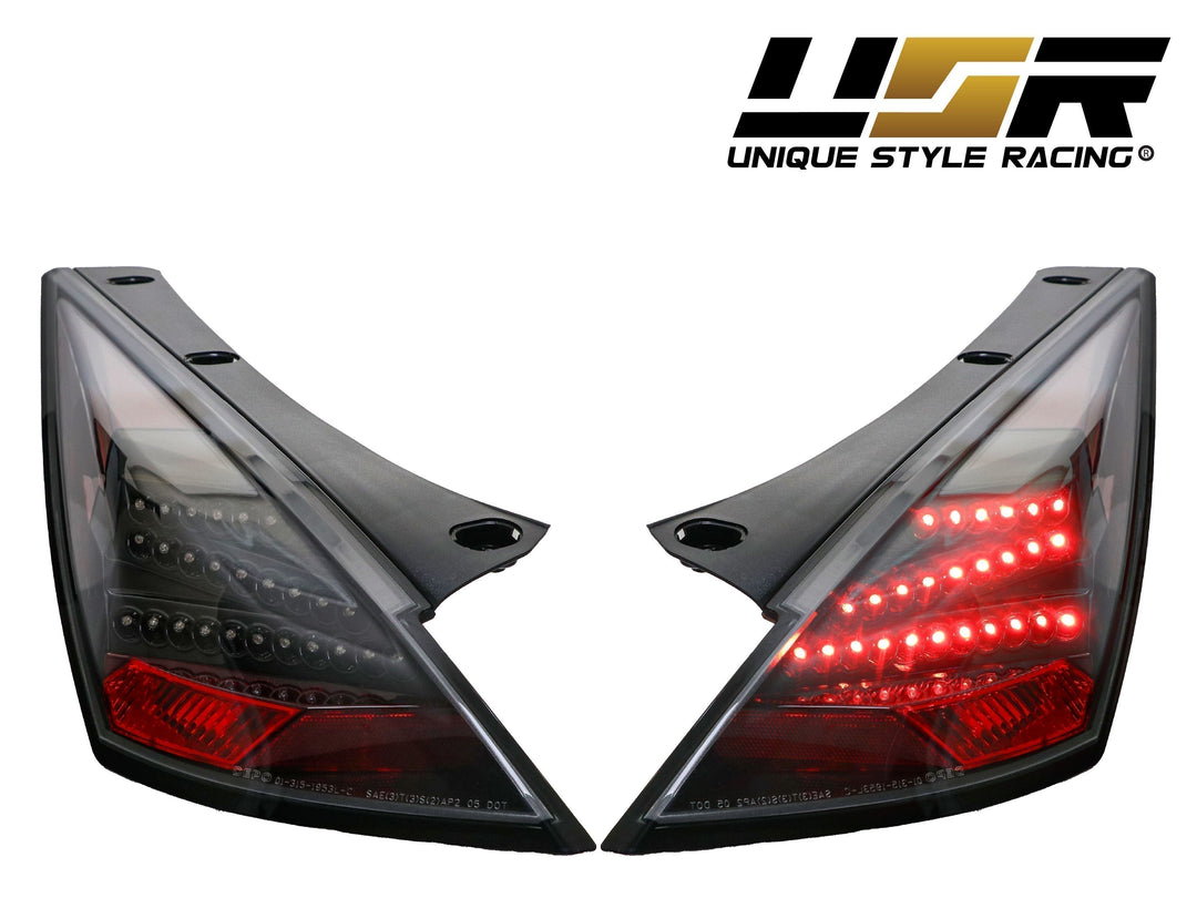 2003-2005 Nissan 350Z Z33 Facelift Style JDM Black D2S Bi-Xenon LED Projector Headlight + JDM 'Z' Shaped Black LED Tail Light COMBO - Made by DEPO