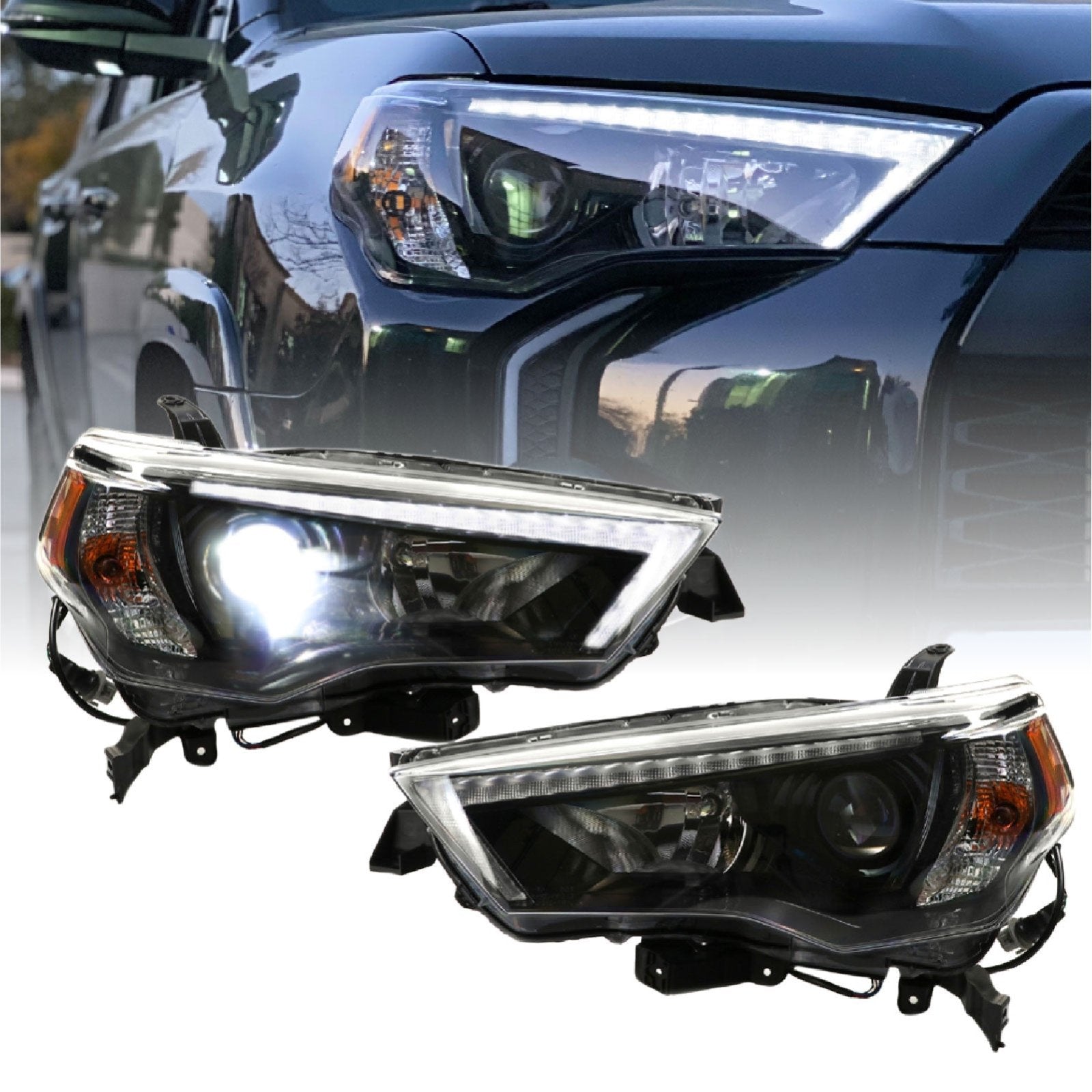 2014-2020 Toyota 4Runner White LED DRL Eyelid Light Bar Black