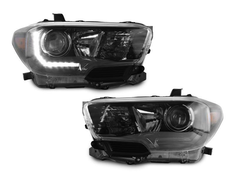 2016-2021 Toyota Tacoma LED DRL TRD Pro Style DEPO Black Projector Headlights For With or Without factory LED DRL models