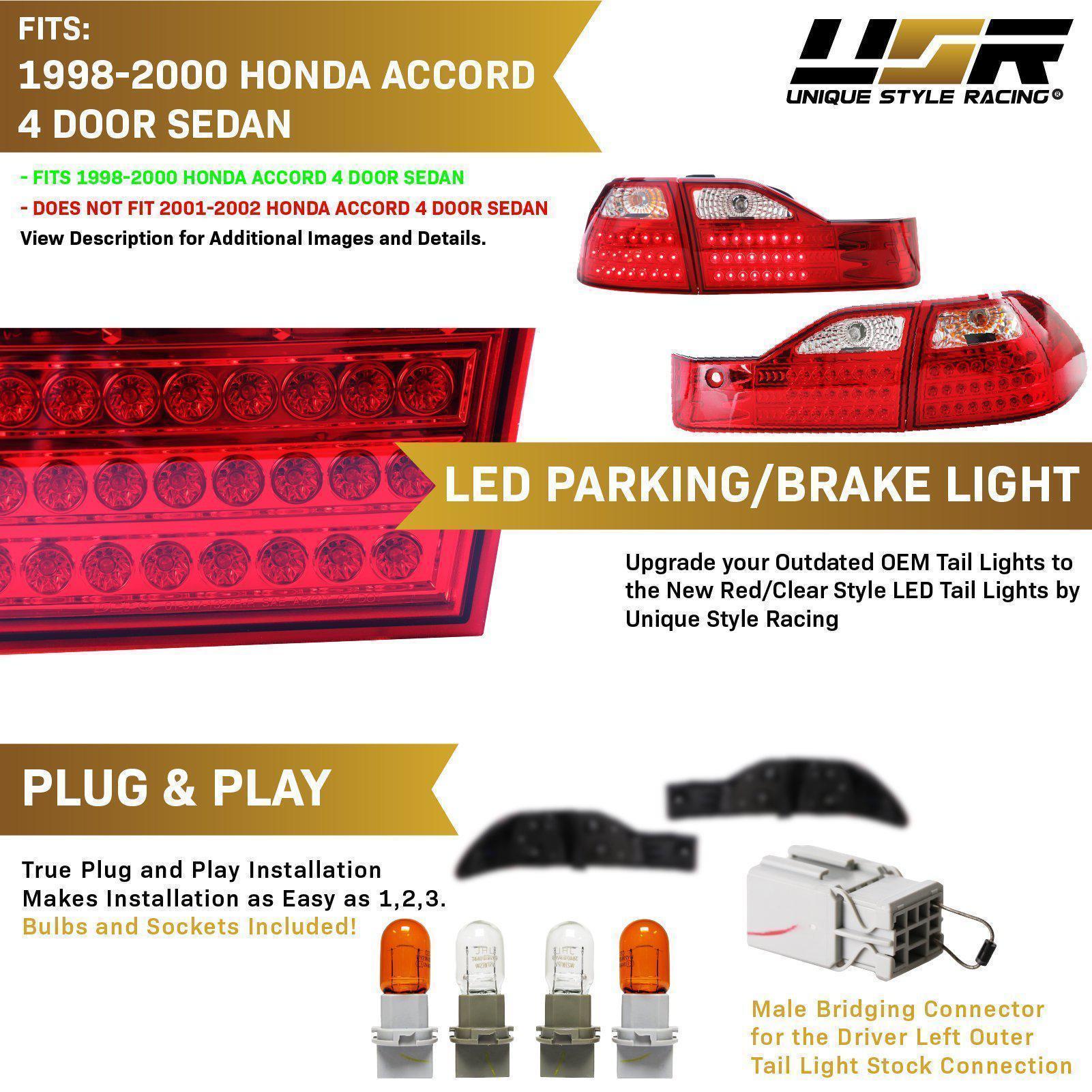 1998-2000 Honda Accord 4 Door Sedan JDM Style Red/Clear LED Tail